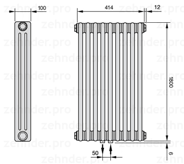 Схема (чертеж) Радиатор Zehnder Charleston 3180/9 №5410 Technoline TL